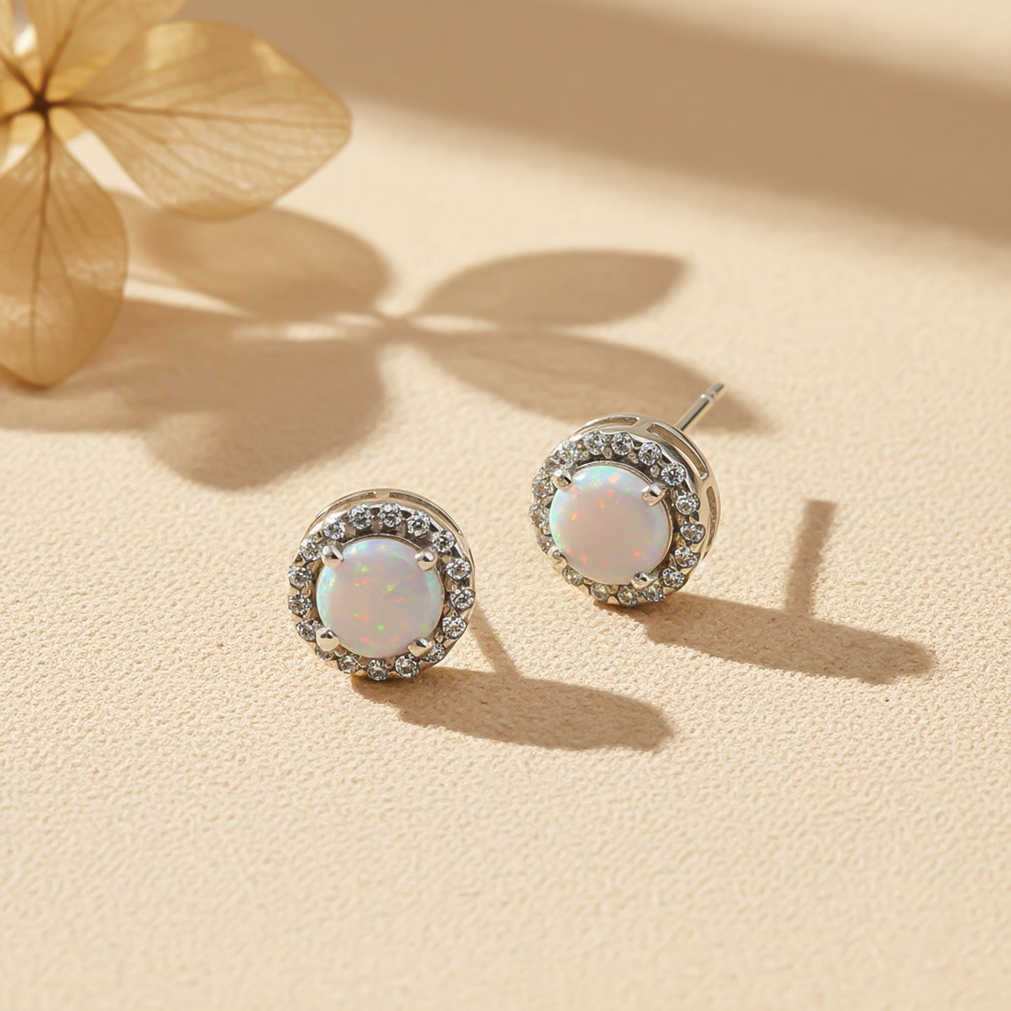 925 Sterling Silver Moon Opal Stud Earrings
