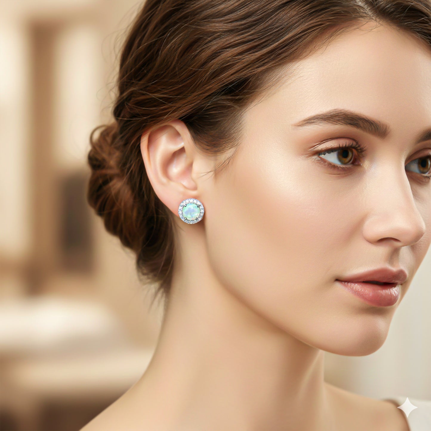 925 Sterling Silver Moon Opal Stud Earrings