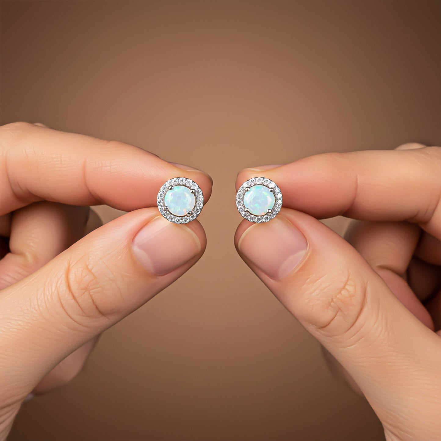 925 Sterling Silver Moon Opal Stud Earrings
