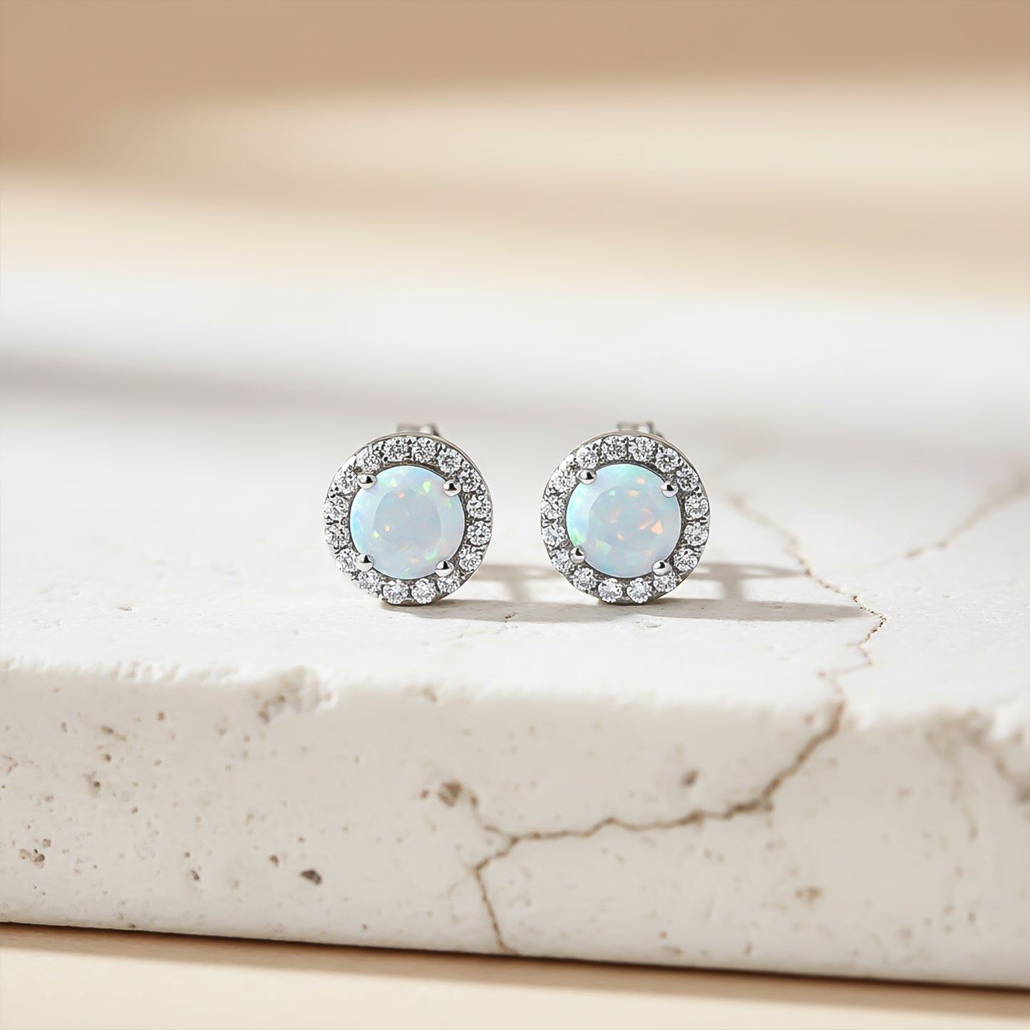 925 Sterling Silver Moon Opal Stud Earrings