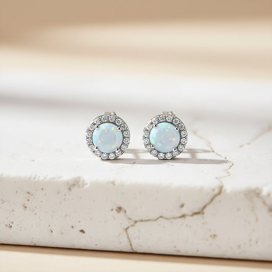 925 Sterling Silver Moon Opal Stud Earrings