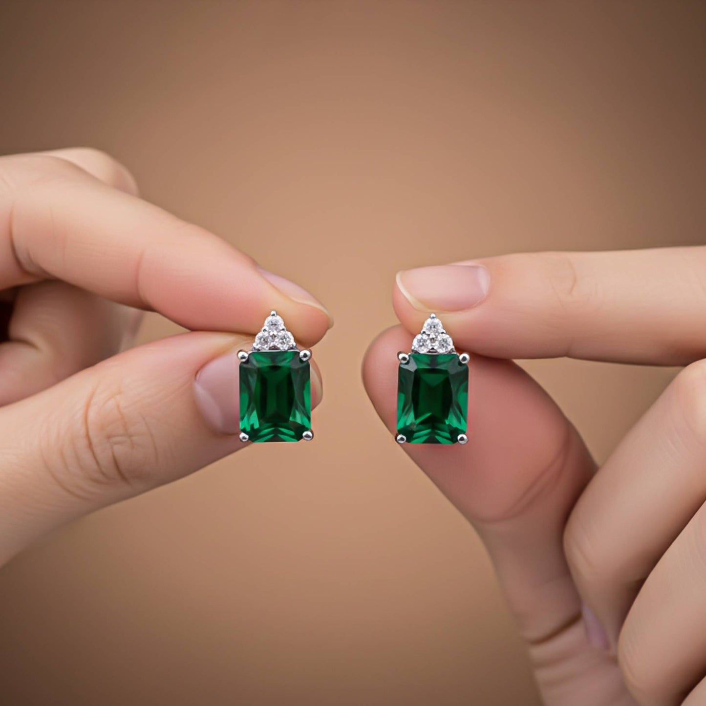 925 Sterling Silver Forest Green Shining Studs Earrings