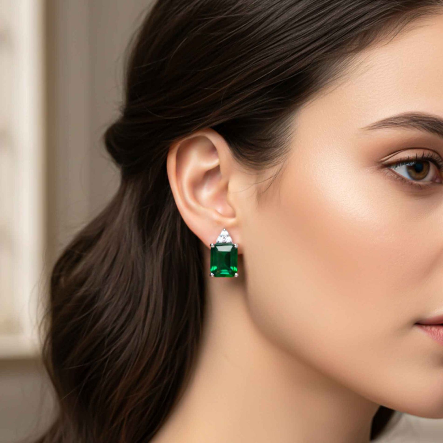 925 Sterling Silver Forest Green Shining Studs Earrings