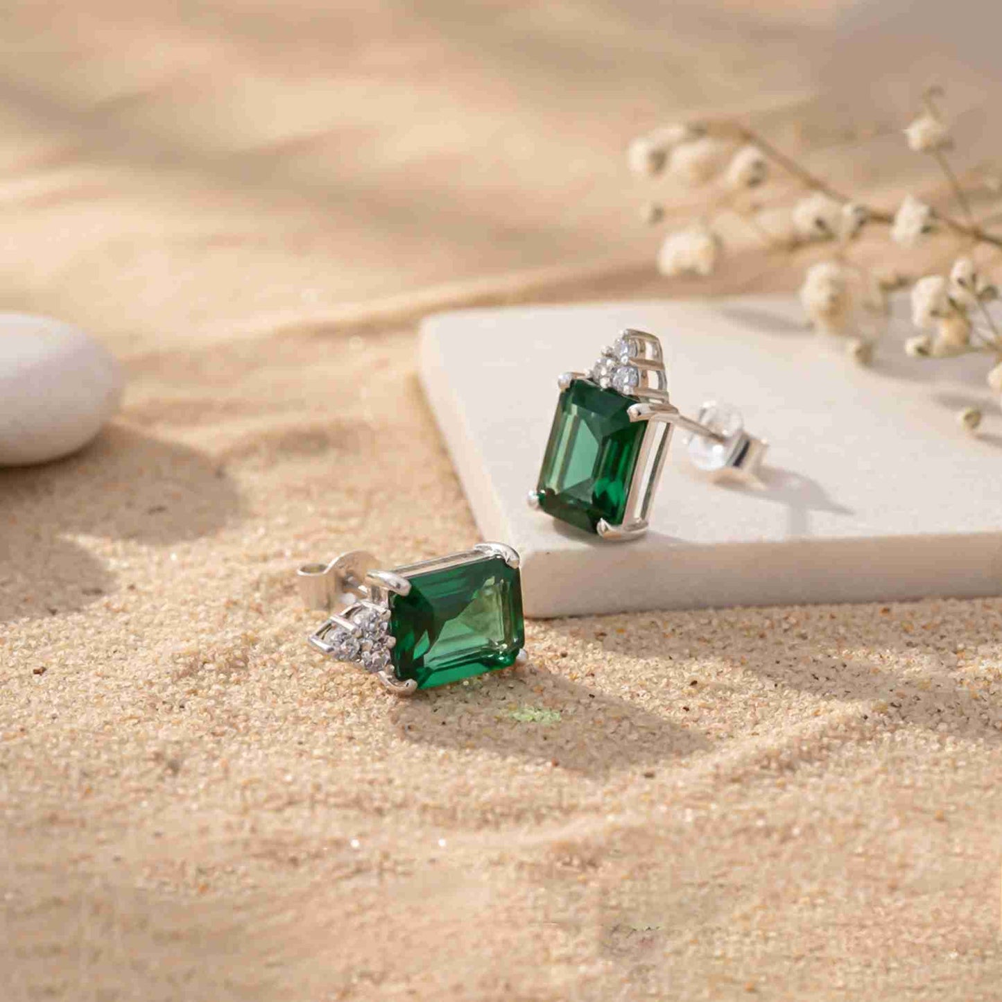 925 Sterling Silver Forest Green Shining Studs Earrings