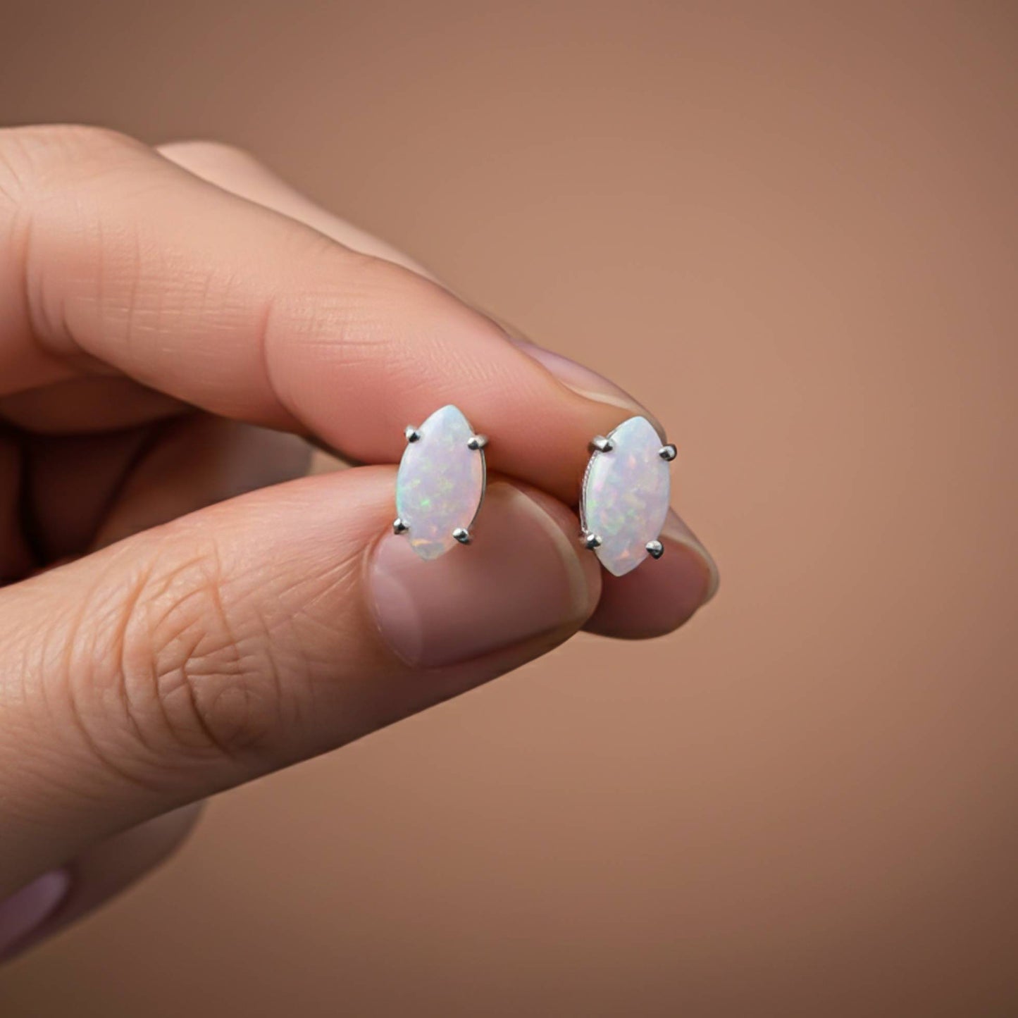 925 Sterling Silver Turtle Style Opal Stud Earrings