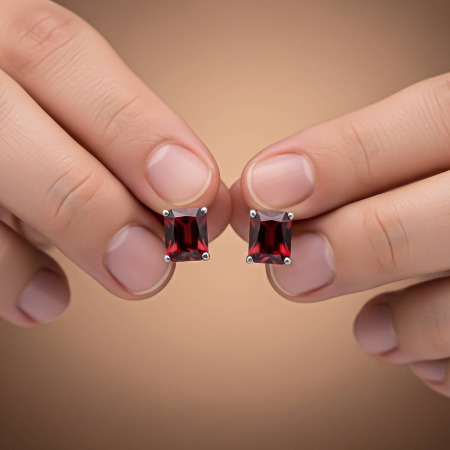 925 Sterling Silver Zircon Garnet Sunshine Stud