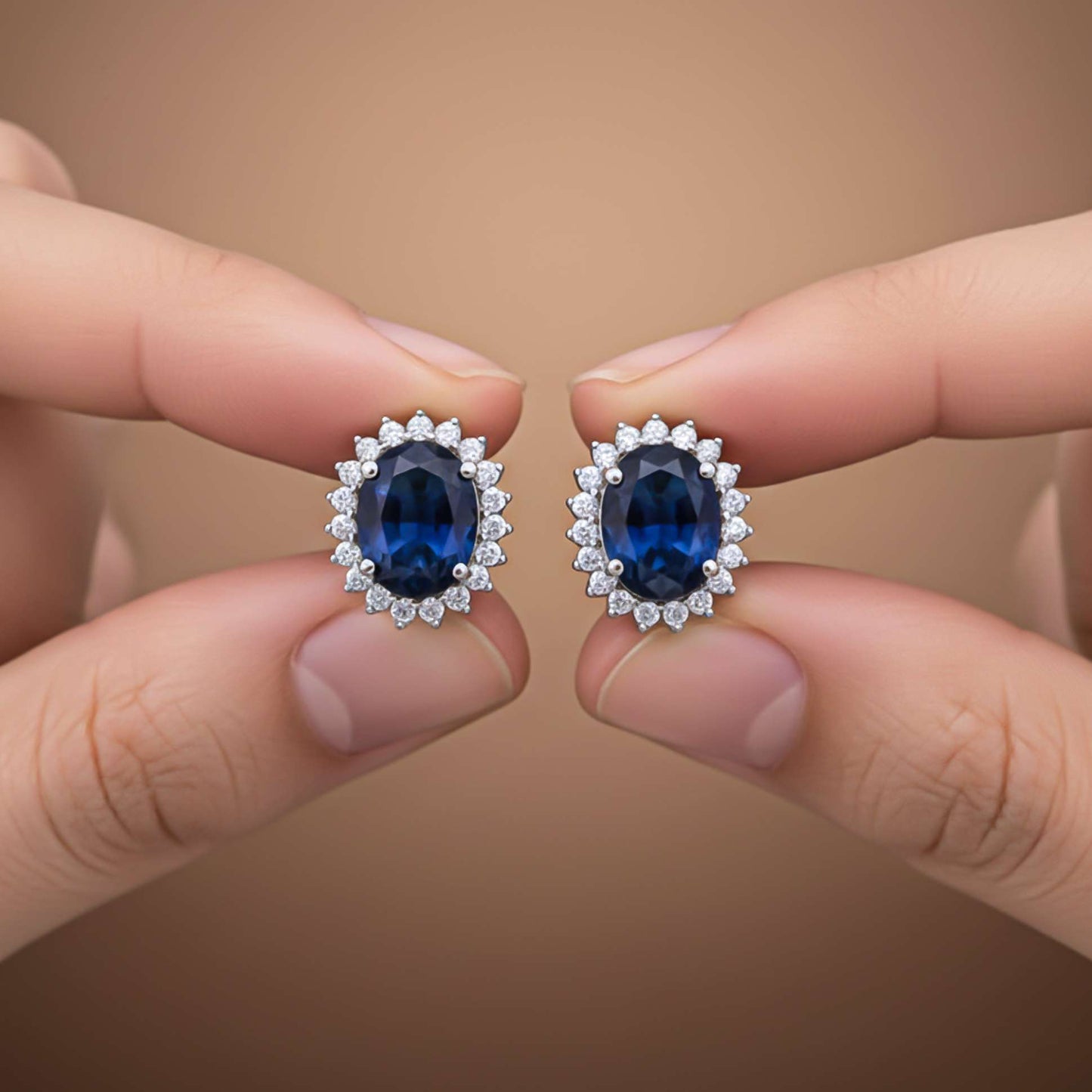 925 Sterling Silver Royal Blue Halo Studs For Girls