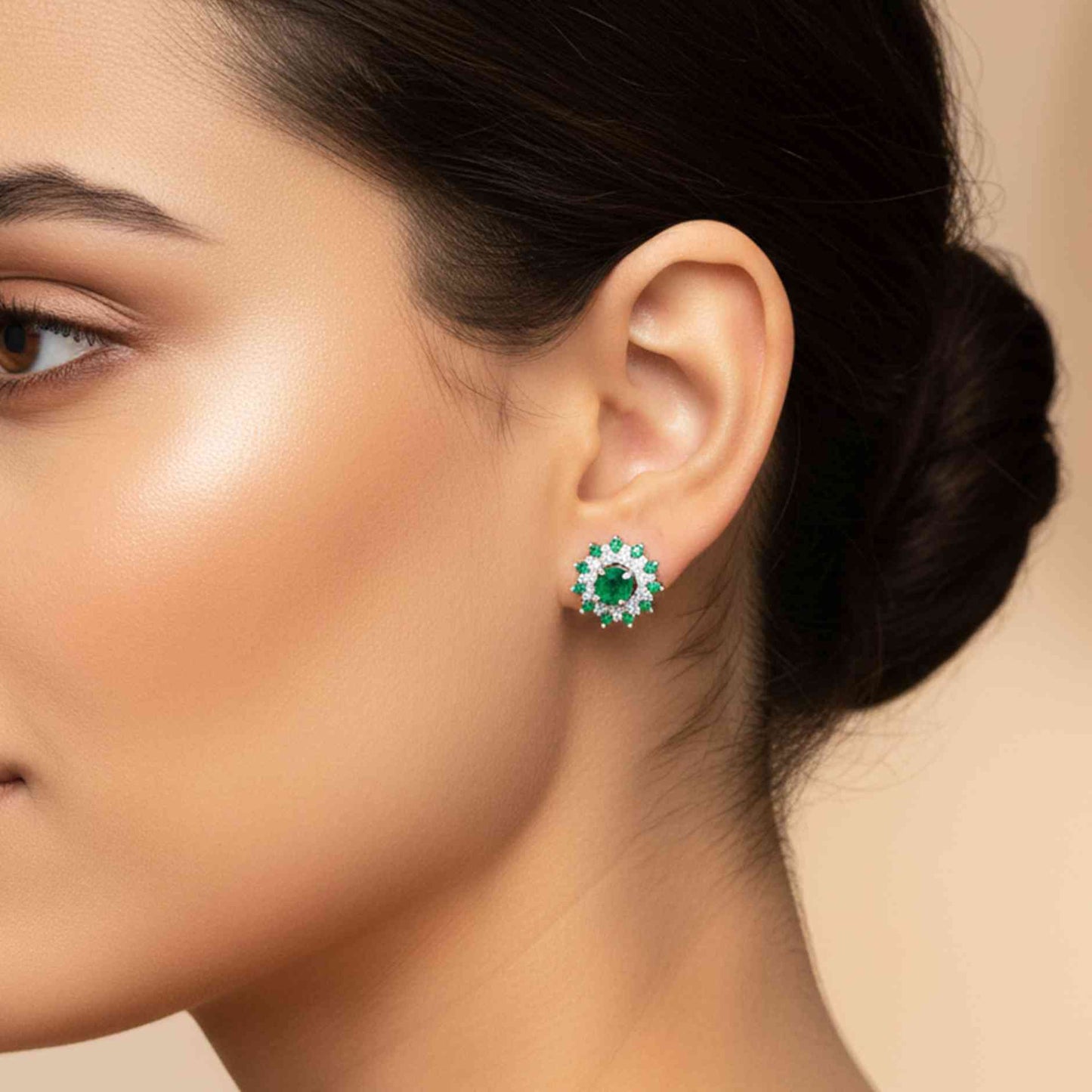 925 Sterling Silver Cluster Green Circle Studs