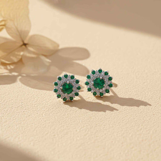 925 Sterling Silver Cluster Green Circle Studs