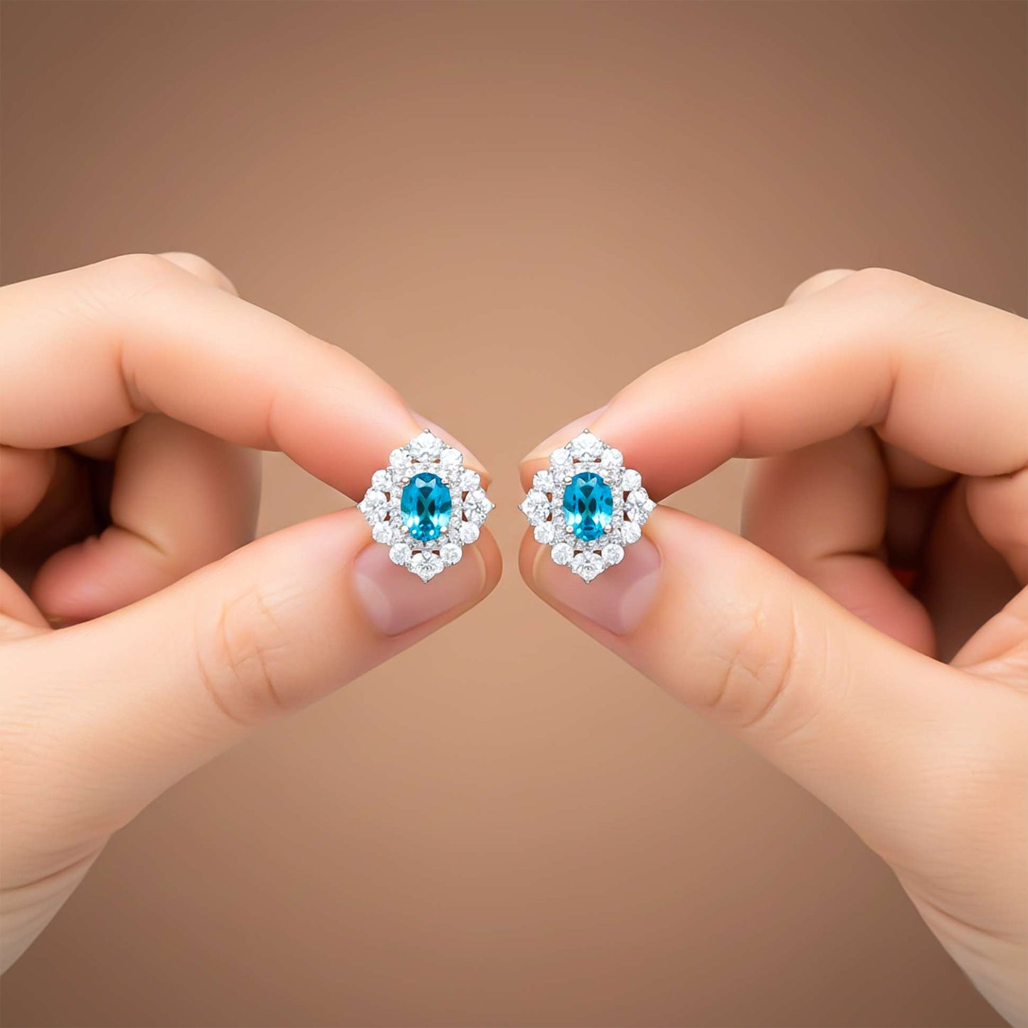 925 Sterling Silver Topaz Flower Stud Earrings