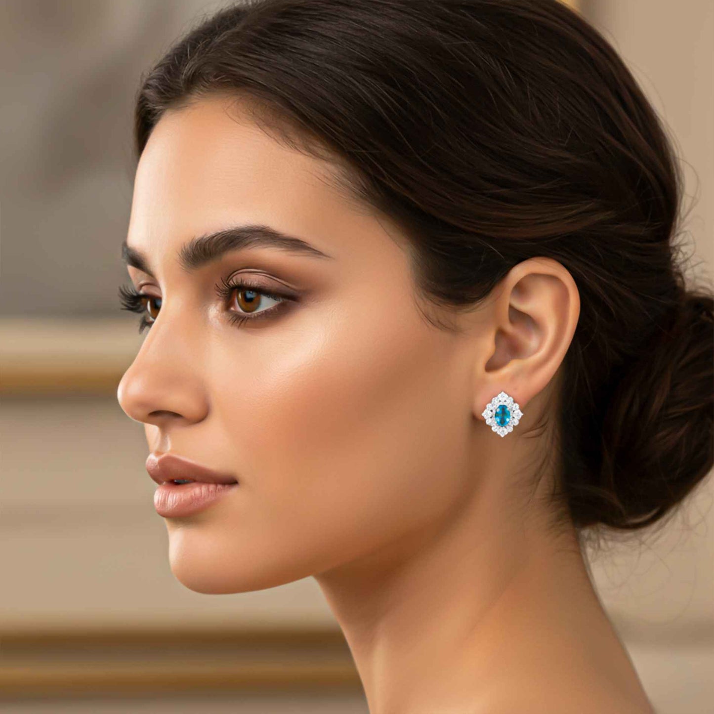 925 Sterling Silver Topaz Flower Stud Earrings