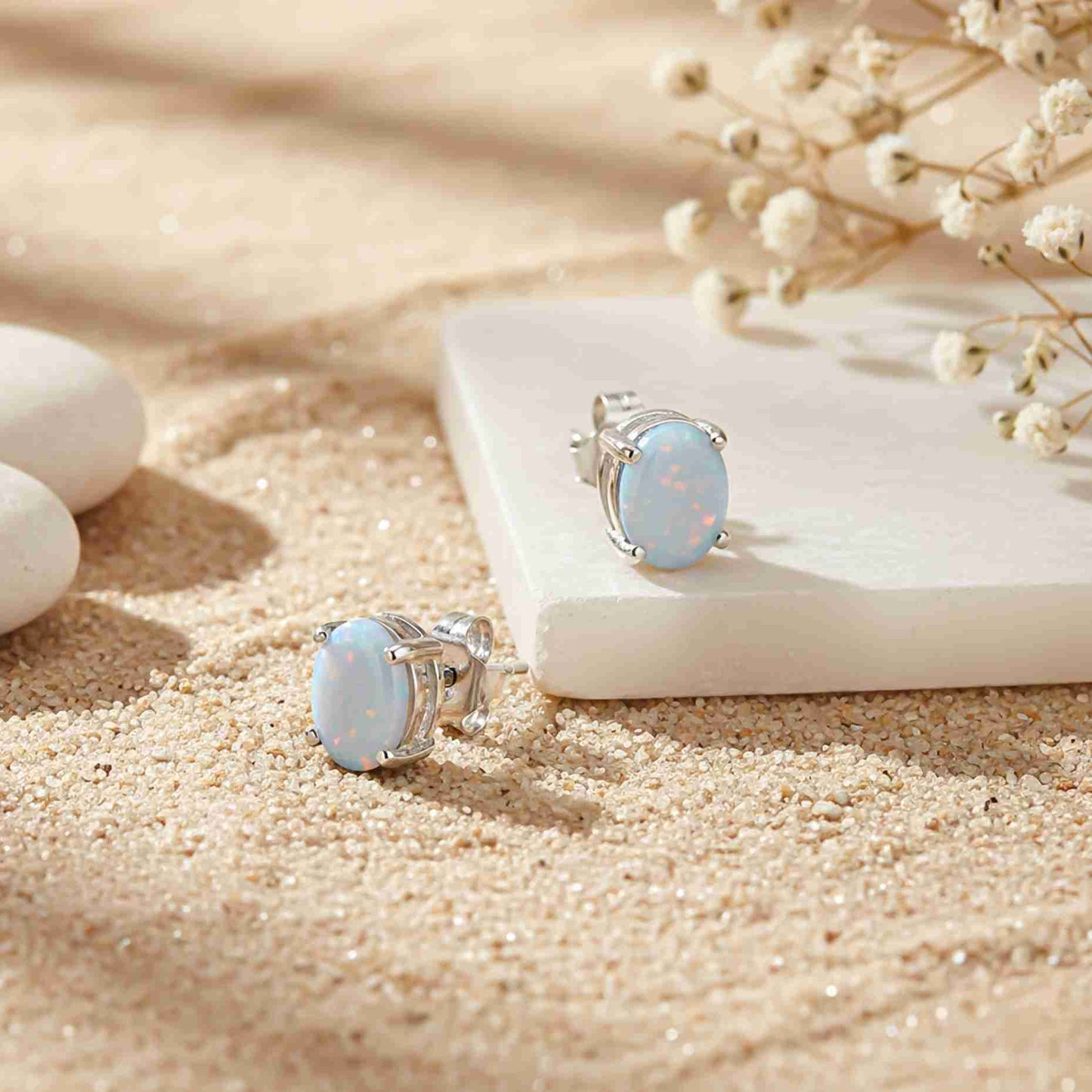 925 Sterling Silver Shiny Opal Stud Earrings