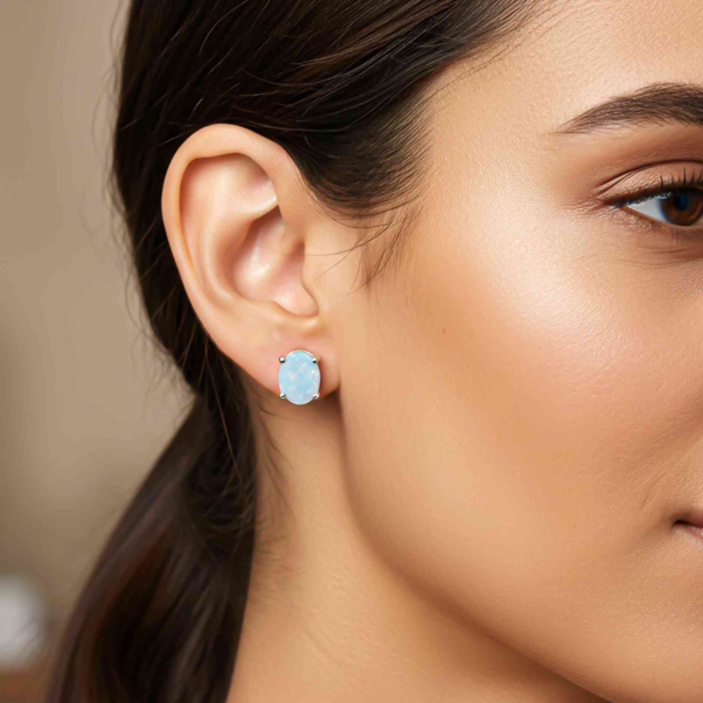 925 Sterling Silver Shiny Opal Stud Earrings