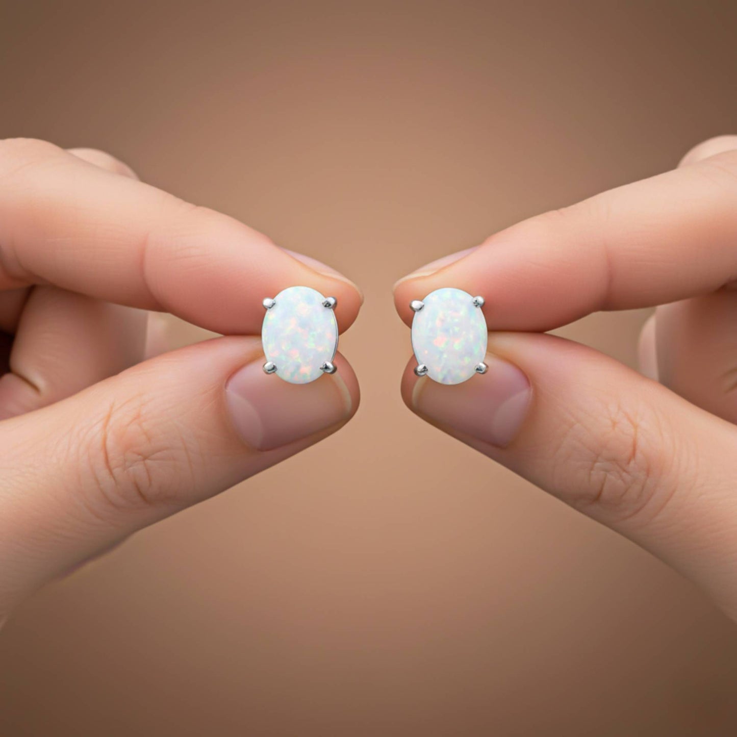 925 Sterling Silver Shiny Opal Stud Earrings