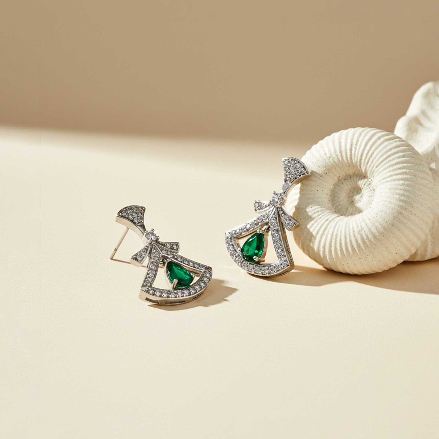 925 Sterling Silver & Green Hamsa Eye Earrings