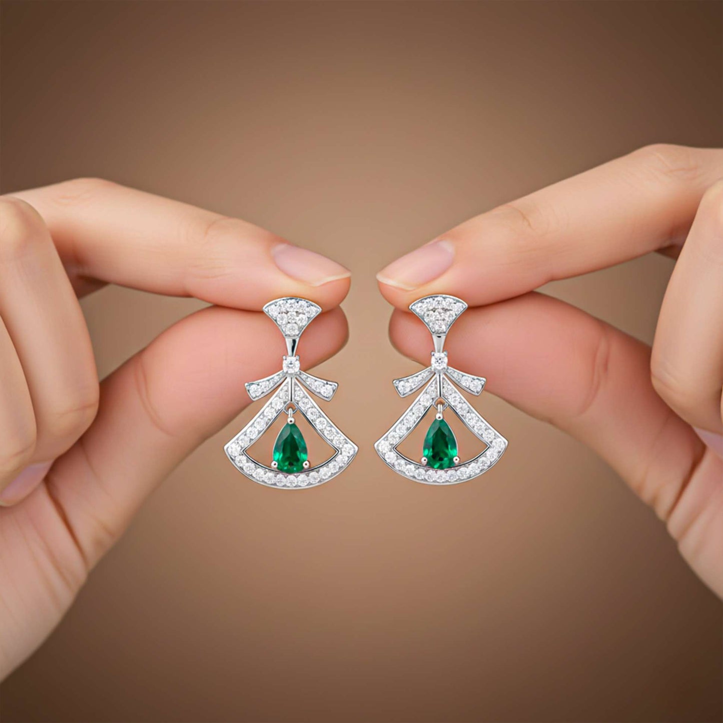 925 Sterling Silver & Green Hamsa Eye Earrings