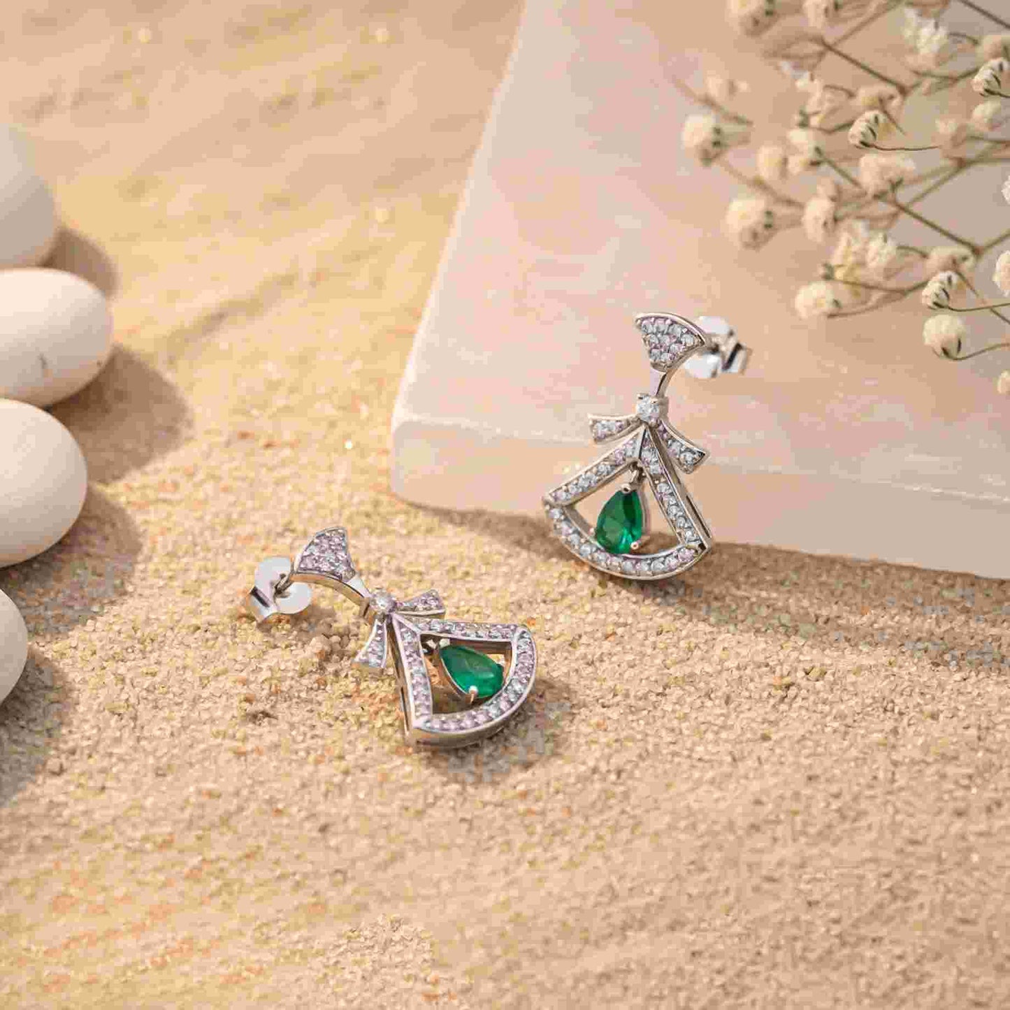 925 Sterling Silver & Green Hamsa Eye Earrings