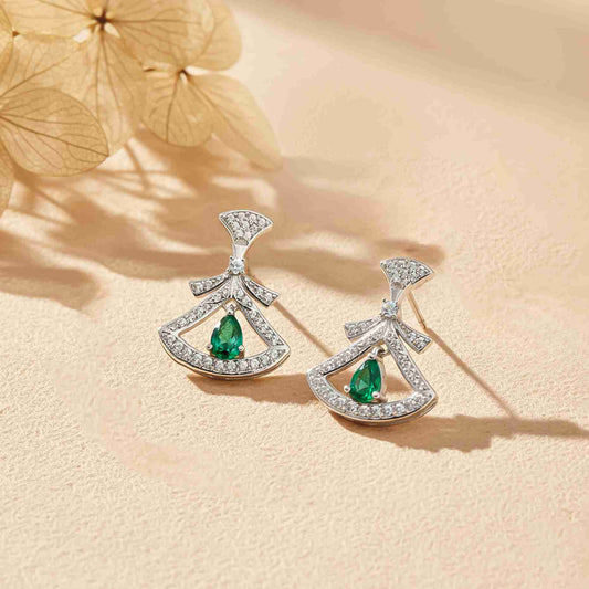 925 Sterling Silver & Green Hamsa Eye Earrings