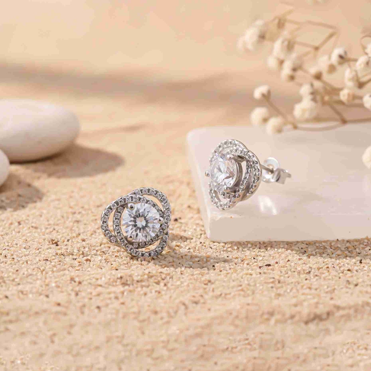 925 Sterling Silver Zircon Studded Elegant Stud Earrings