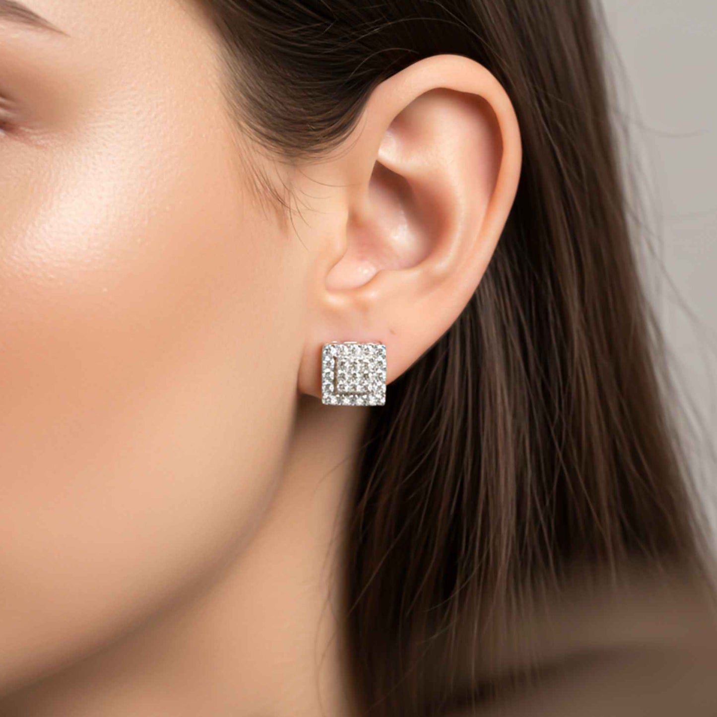925 Sterling Silver Zircon Unisex Square Studs