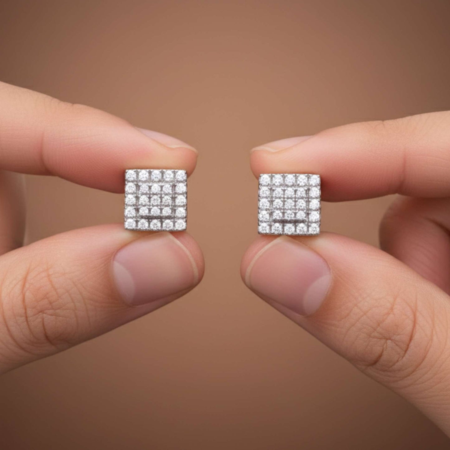 925 Sterling Silver Zircon Unisex Square Studs