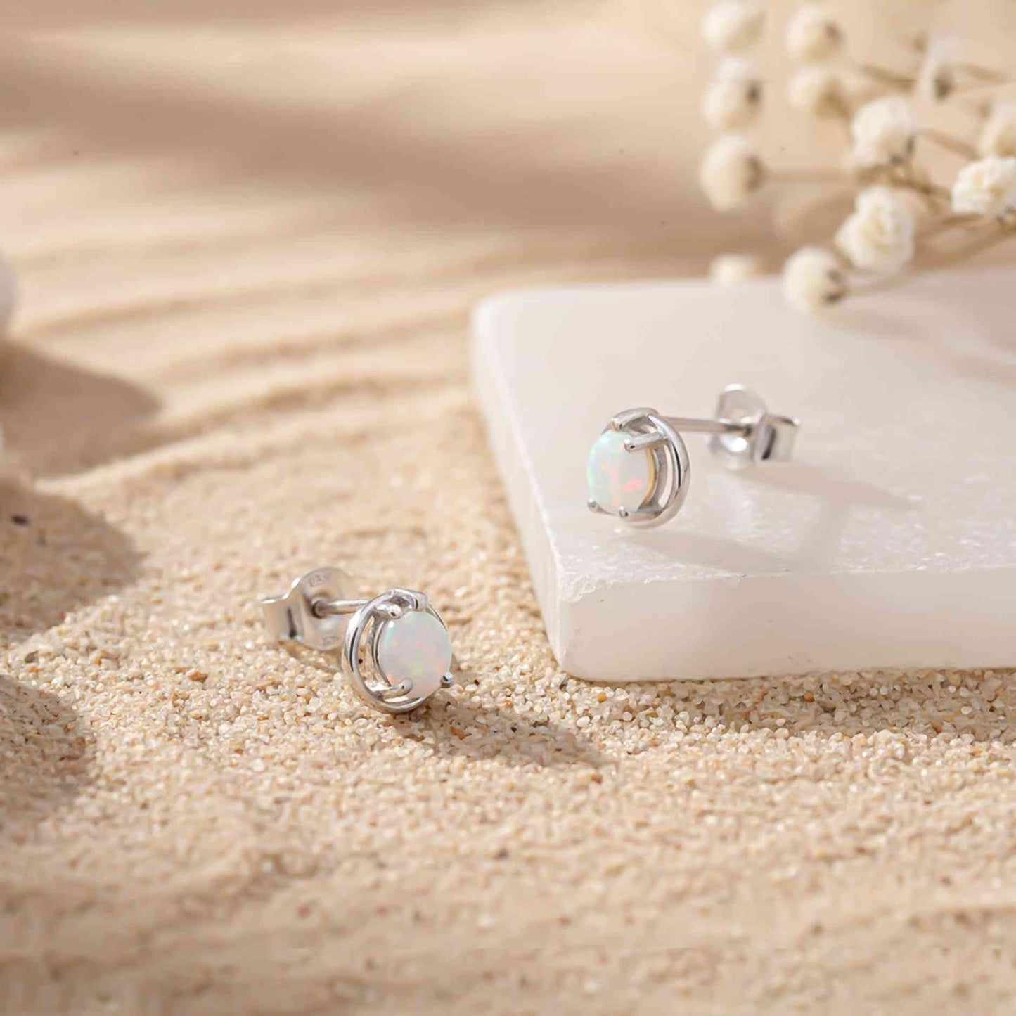 925 Sterling Silver Classy Solitaire Opal Studs