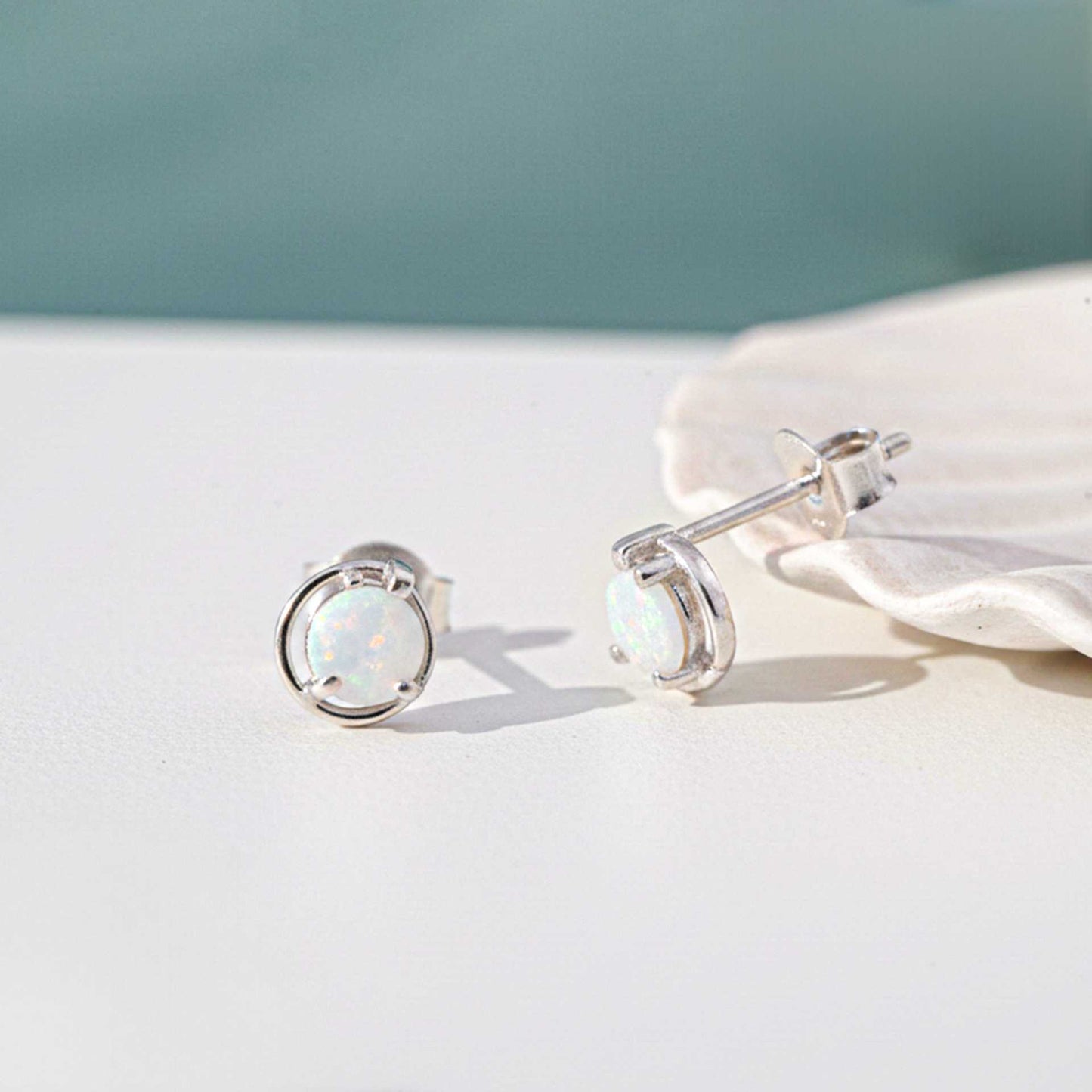 925 Sterling Silver Classy Solitaire Opal Studs