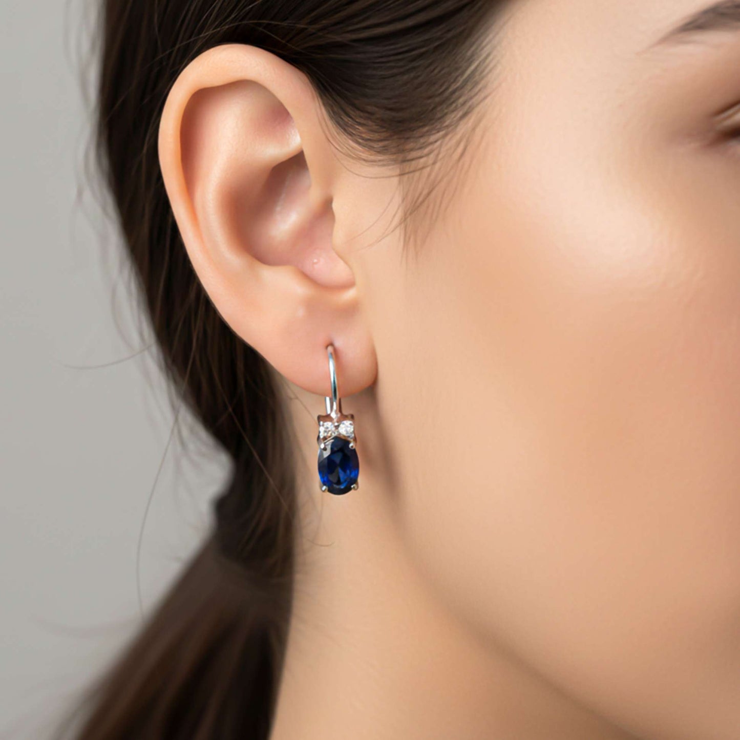 925 Sterling Silver Blue Oval Drop Earrings