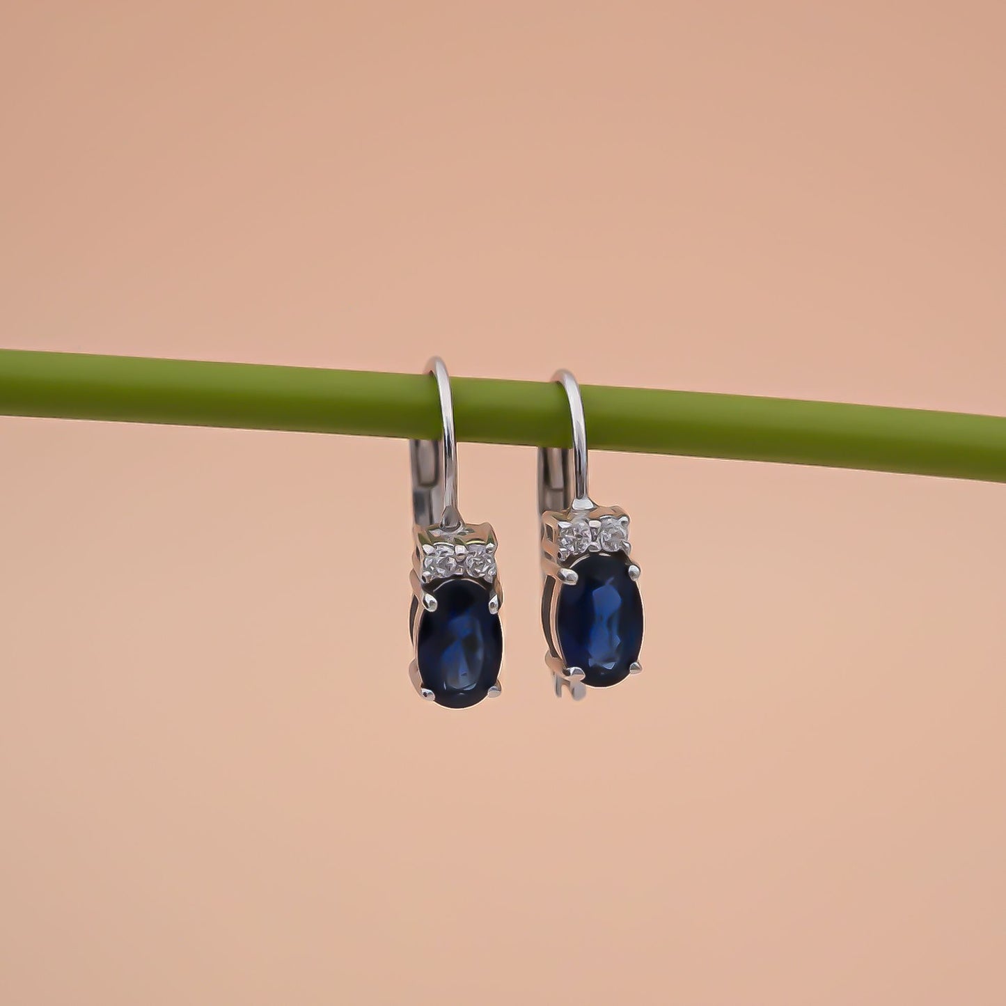 925 Sterling Silver Blue Oval Drop Earrings