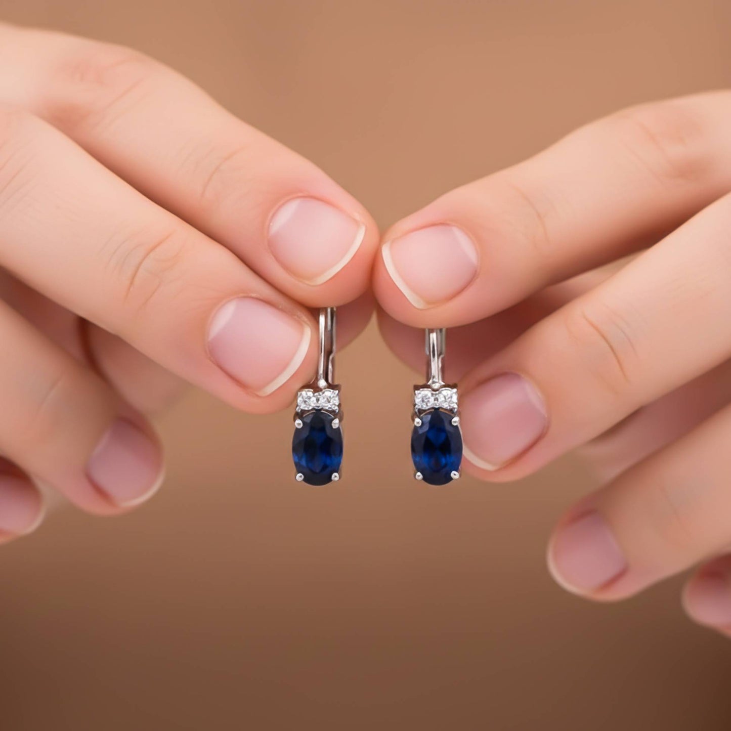 925 Sterling Silver Blue Oval Drop Earrings