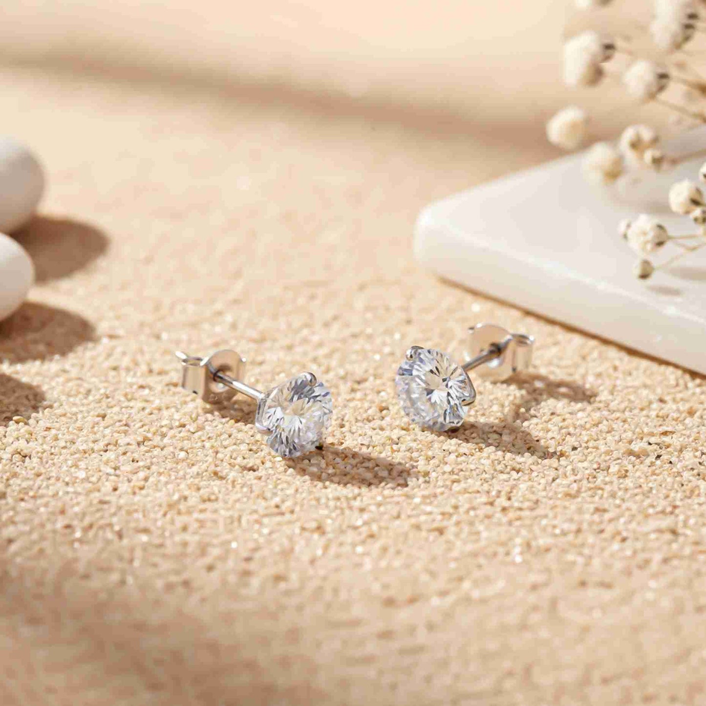 925 Sterling Silver Zircon Solitaire Dainty Studs