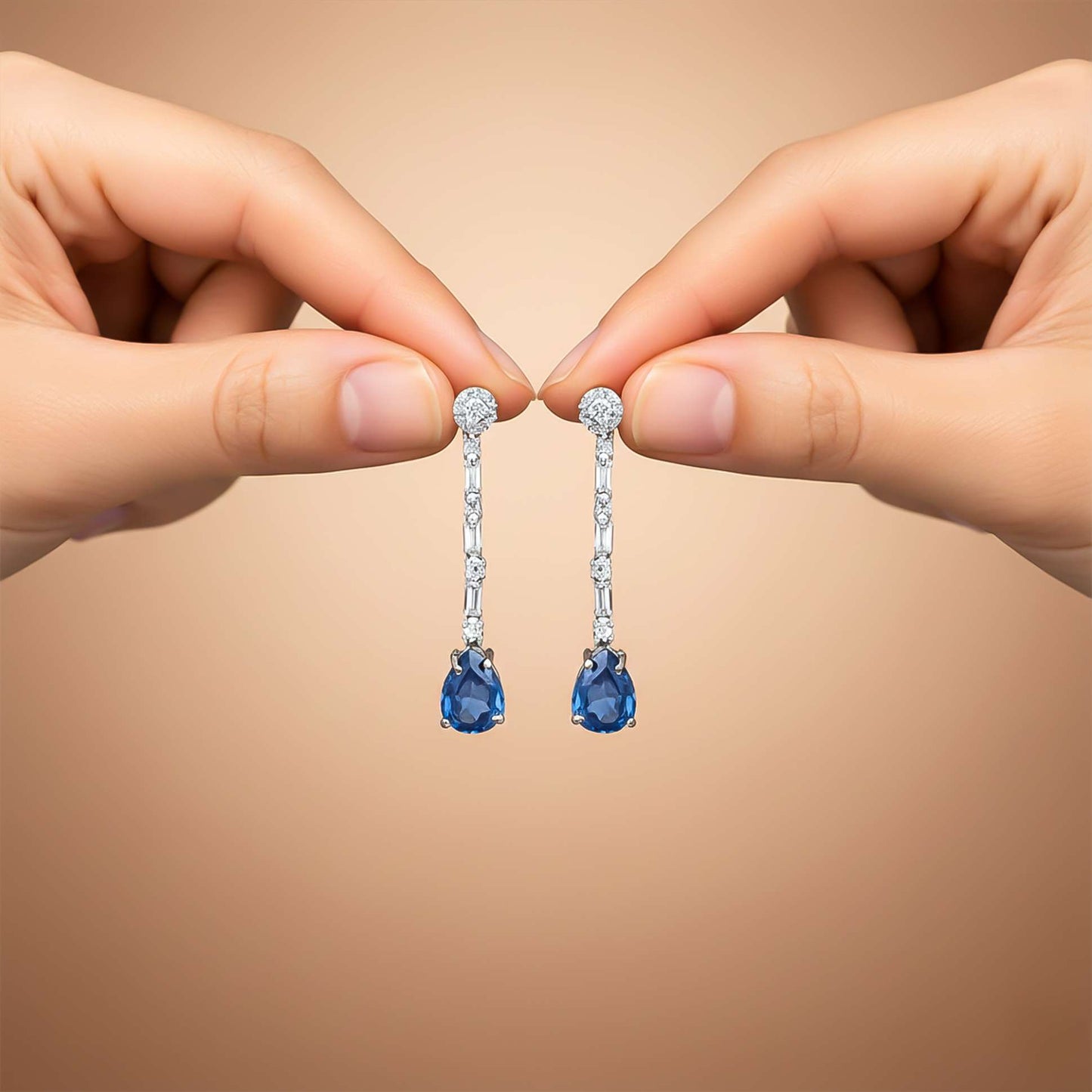 925 Sterling Silver Blue Sapphire Drop Dangle Earring