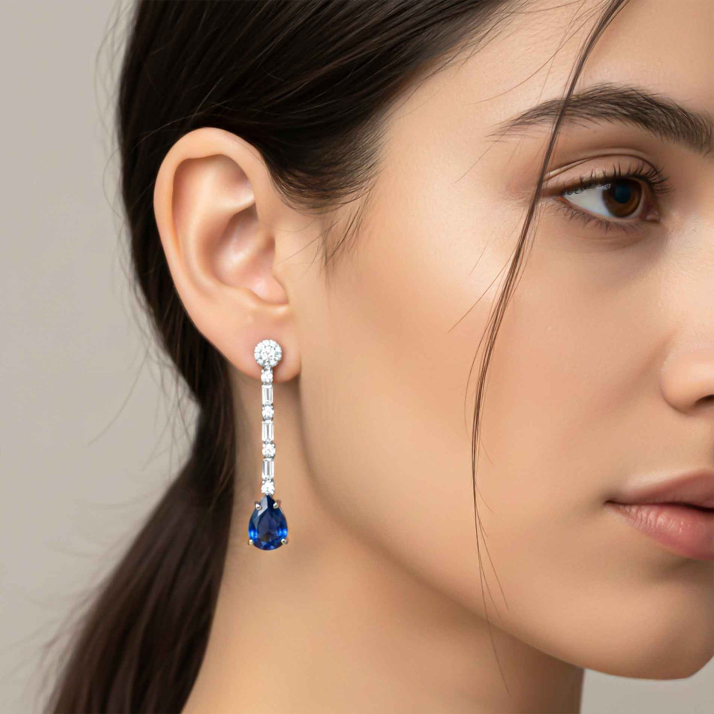 925 Sterling Silver Blue Sapphire Drop Dangle Earring