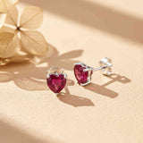 925 Sterling Silver Heart Red Ruby Stud Earring Gold Vermeil (2.5 Micron)