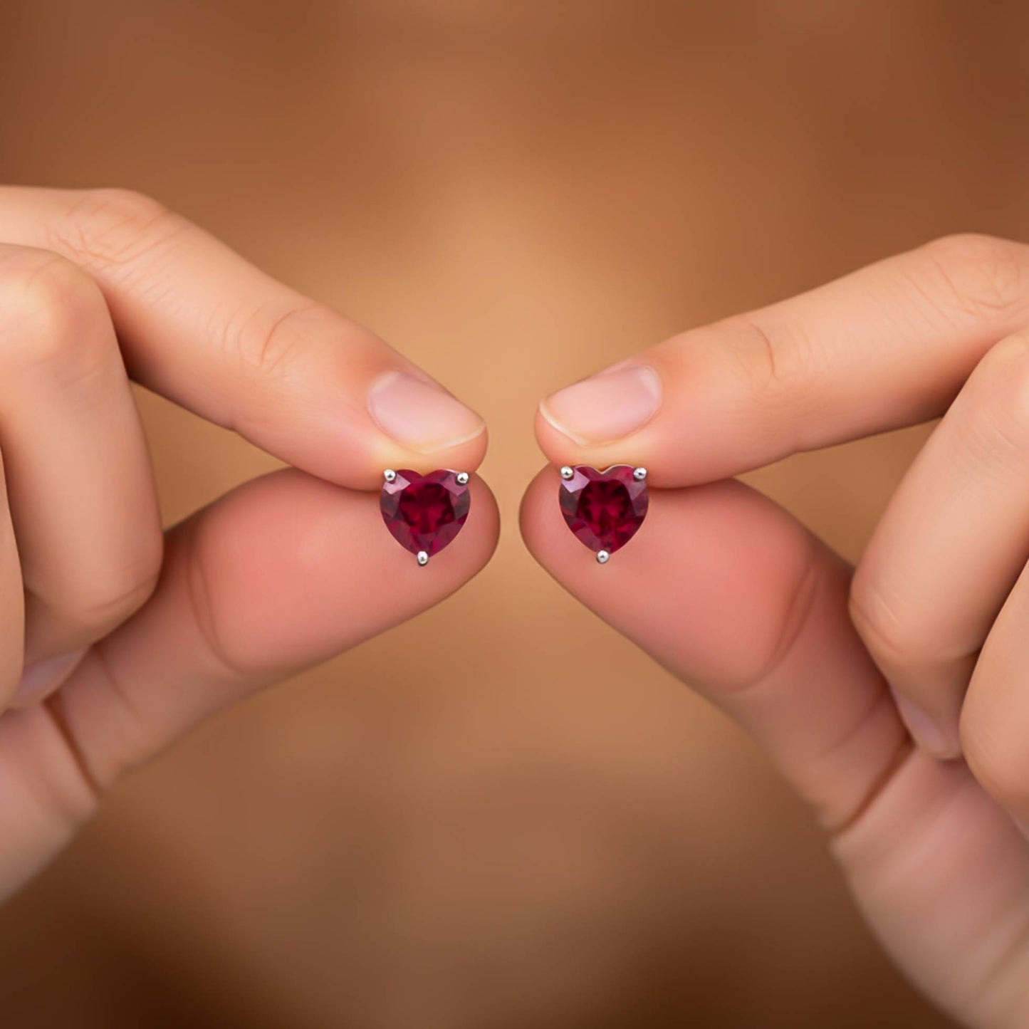 925 Sterling Silver Heart Red Ruby Stud Earring