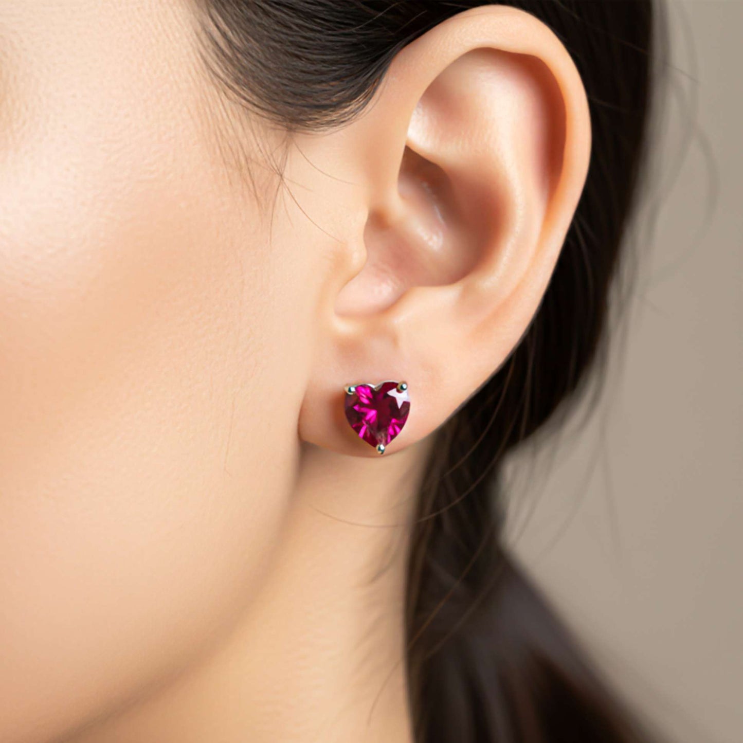 925 Sterling Silver Heart Red Ruby Stud Earring