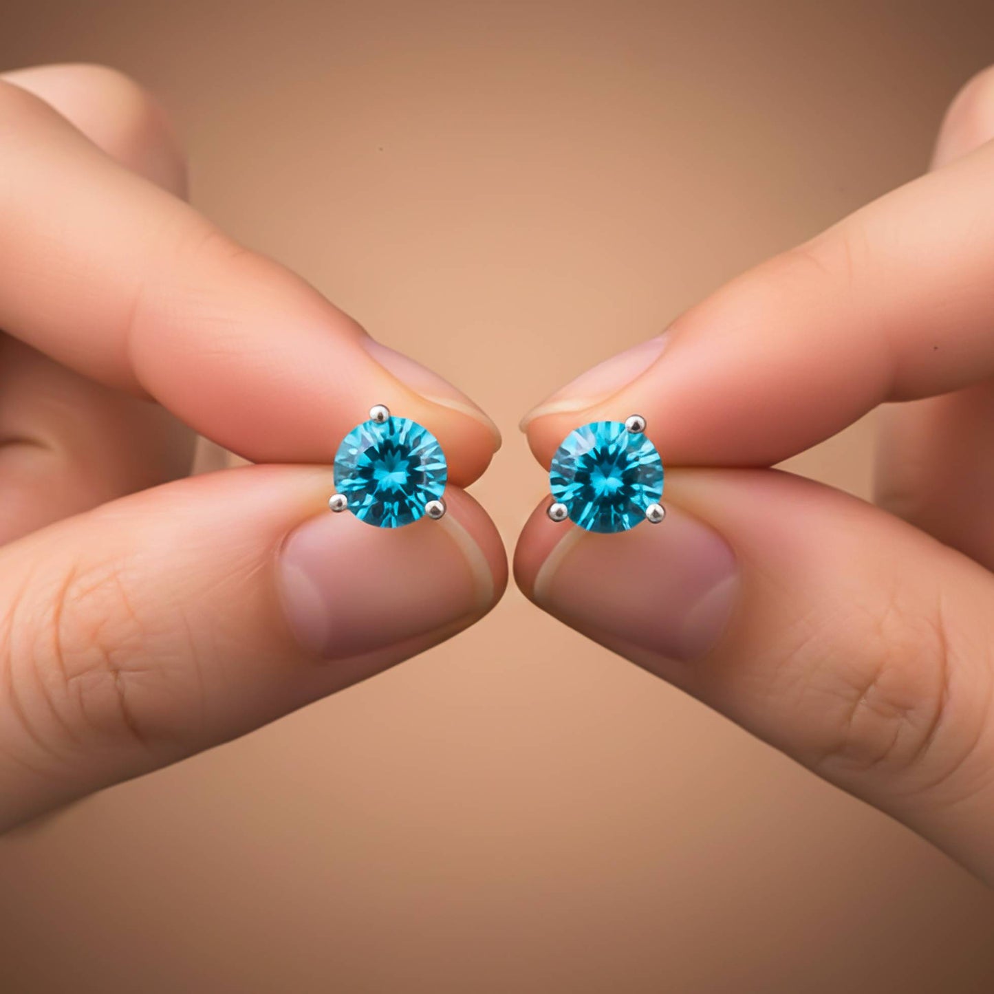 925 Sterling Silver Blue Topaz Push Back Stud Earrings