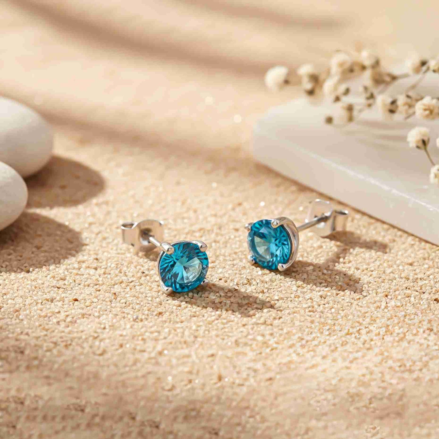 925 Sterling Silver Blue Topaz Push Back Stud Earrings