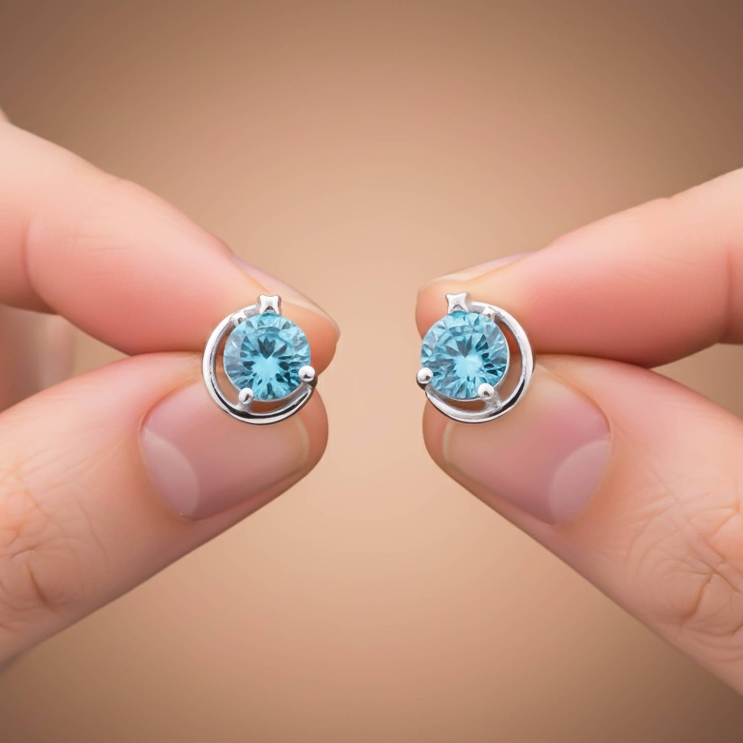 925 Sterling Silver Round Blue Topaz Stud Earring