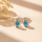 925 Sterling Silver Round Blue Topaz Stud Earring Gold Vermeil (2.5 Micron)
