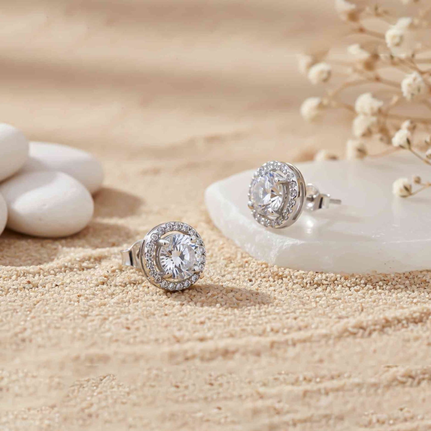 925 Sterling Silver Halo Stud Earrings