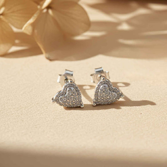 925 Sterling Silver Heart Cluster Stud Earrings