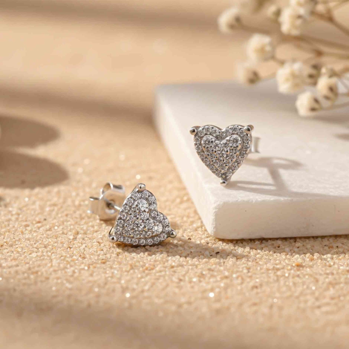 925 Sterling Silver Heart Cluster Stud Earrings