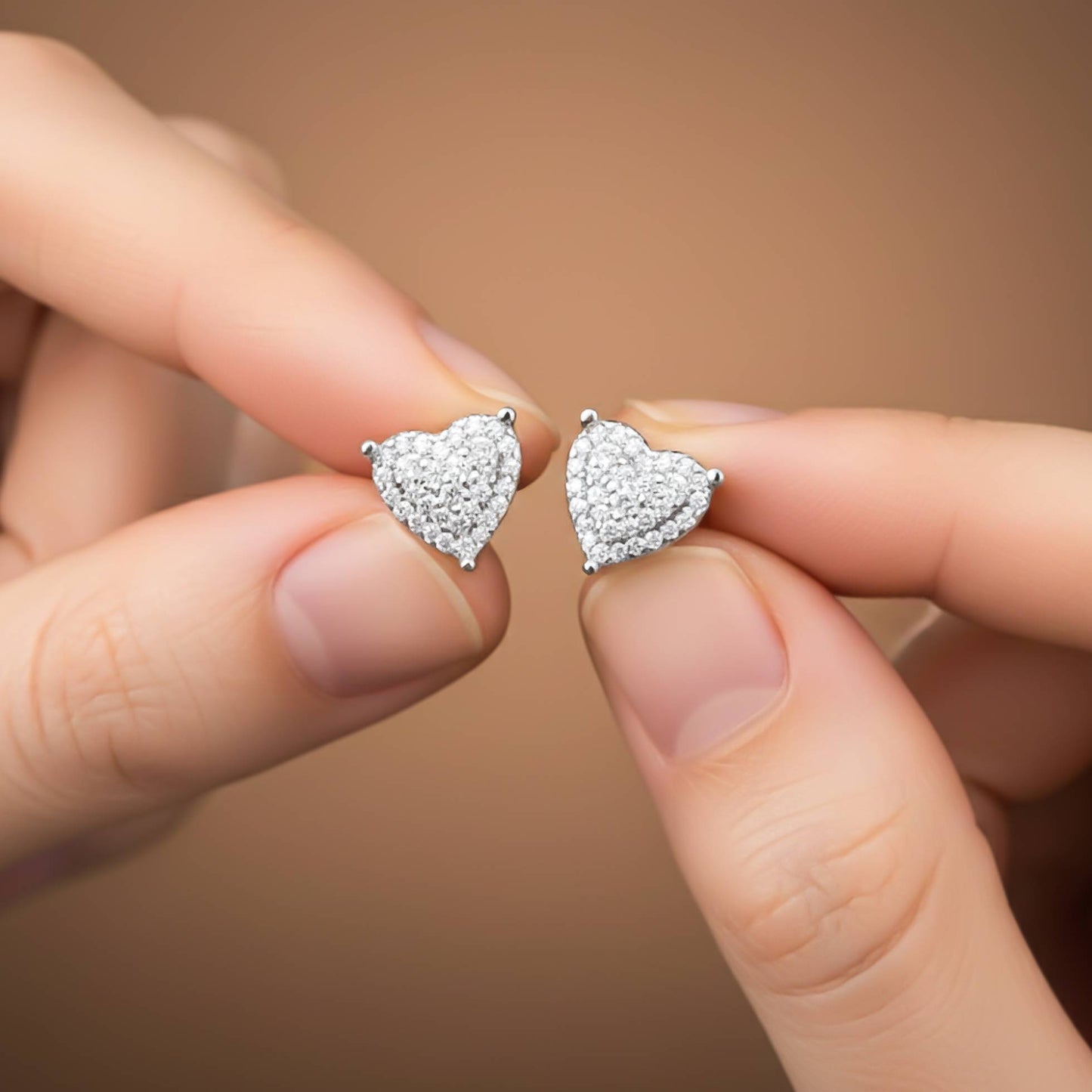925 Sterling Silver Heart Cluster Stud Earrings