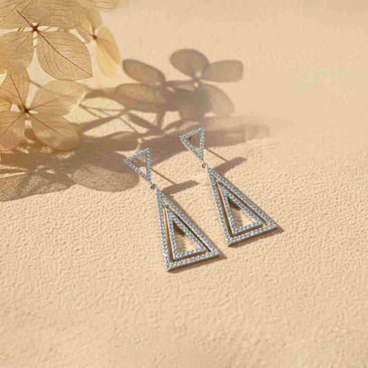 925 Sterling Silver Triangle Dangle Drop Earrings
