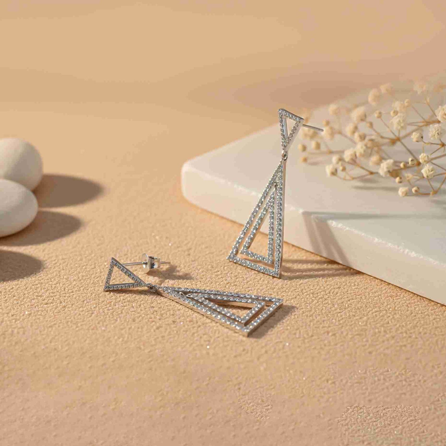 925 Sterling Silver Triangle Dangle Drop Earrings Gold Vermeil (2.5 Micron)