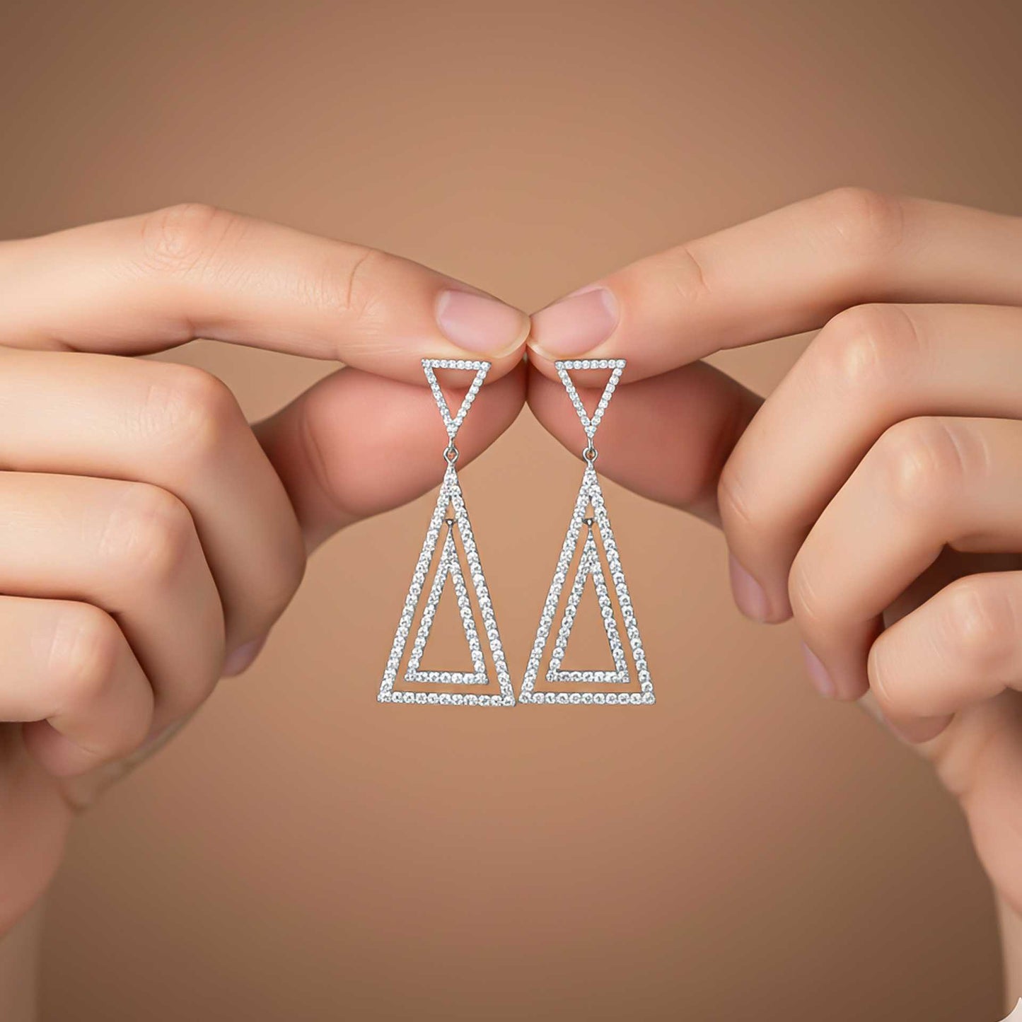 925 Sterling Silver Triangle Dangle Drop Earrings Gold Vermeil (2.5 Micron)