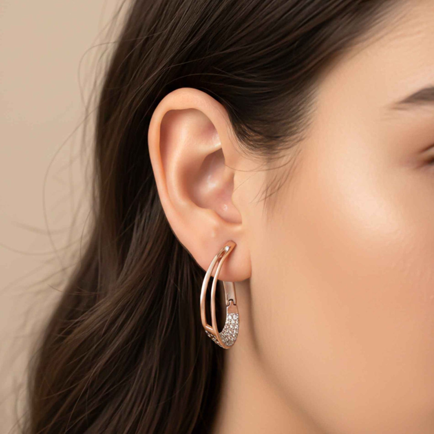 925 Sterling Silver With 14K Gold Plated Cubic Zirconia Huggie Hoop Earrings