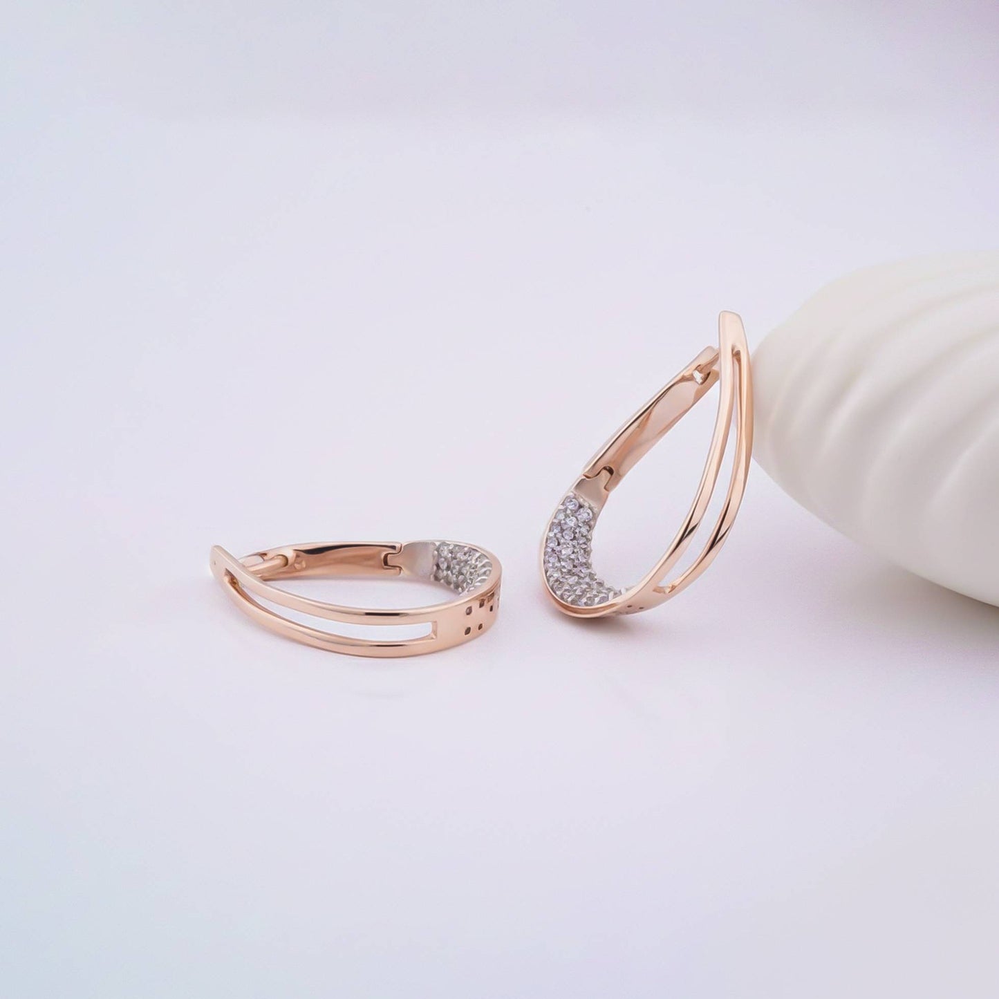 925 Sterling Silver With 14K Gold Plated Cubic Zirconia Huggie Hoop Earrings
