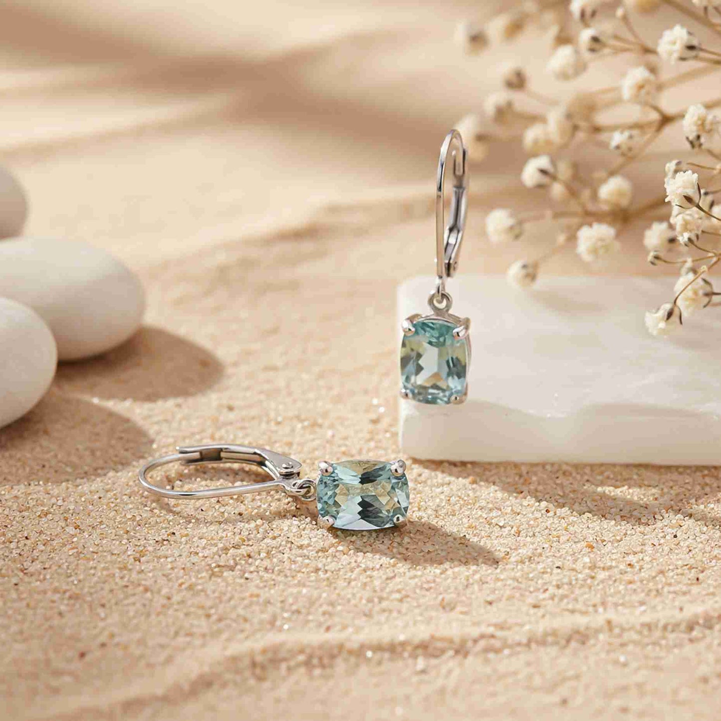 925 Sterling Silver Aqua Blue Drop Earrings